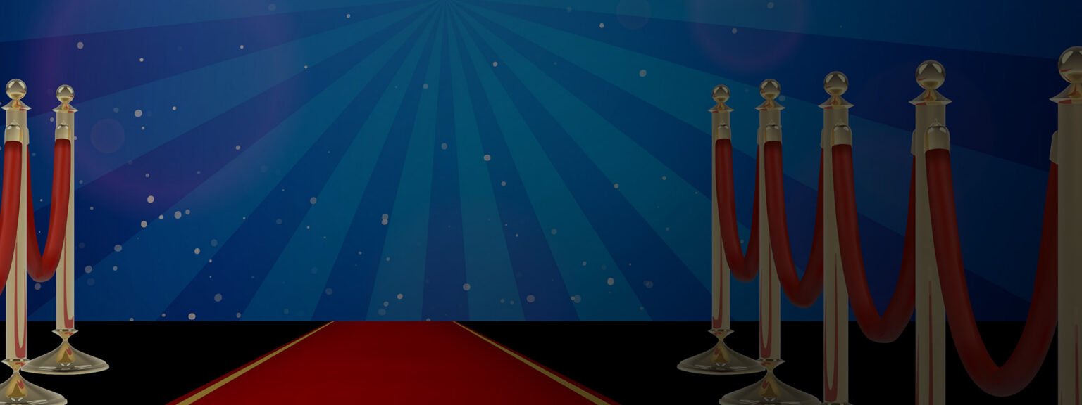 A banner of a red carpet with a blue background